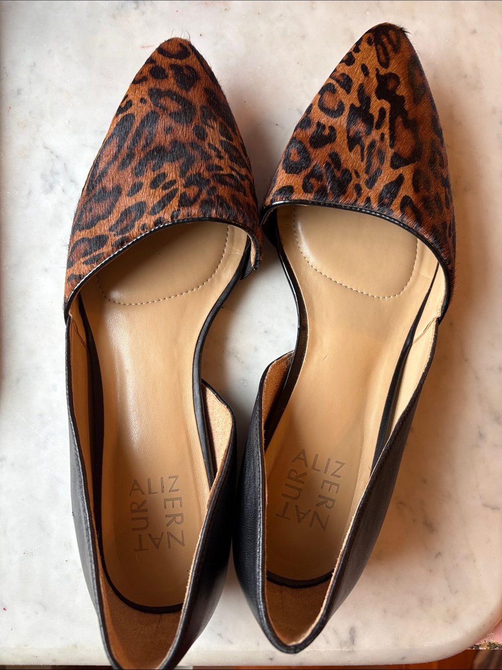 Leopard Print Pointed Toe D'Orsay Flats - Brown/Black